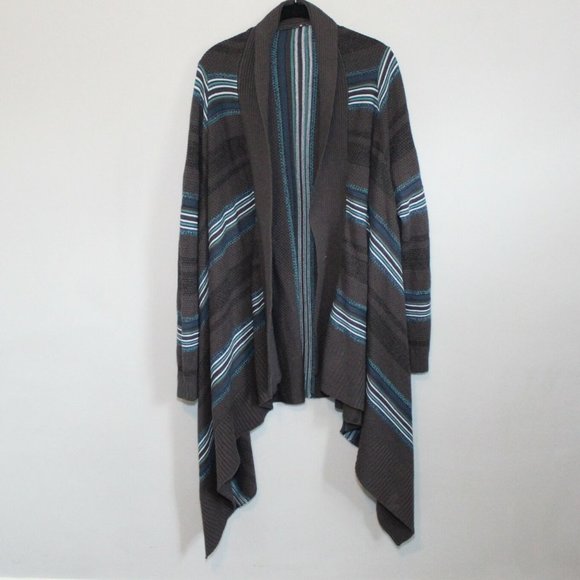 torrid Sweaters - Torrid Striped Open Front Cardigan Sweater Gray Teal Women's Size 3 3X H11728